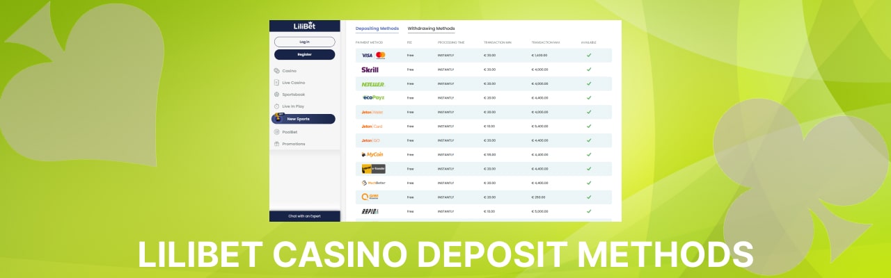 Lilibet casino deposit methods