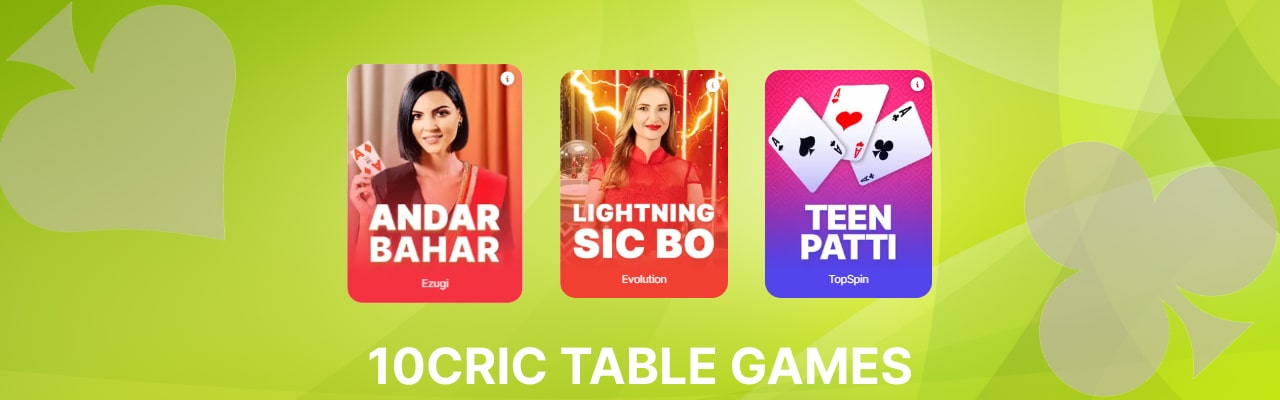 10Cric casino table games